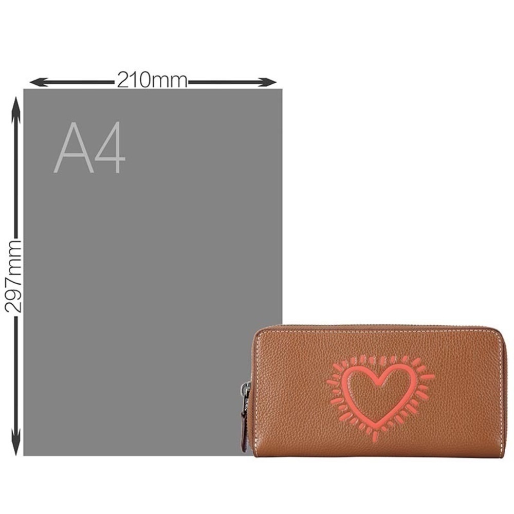 RARE LIKE NEW! COACH X Keith Haring Heart Saddle Brown Wallet Purses Womens - Picture 9 of 12